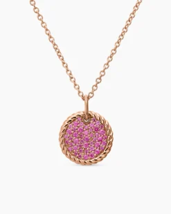 Cable Collectibles® Pavé Plate Necklace 18K Rose Gold with Pink Sapphires, 11mm