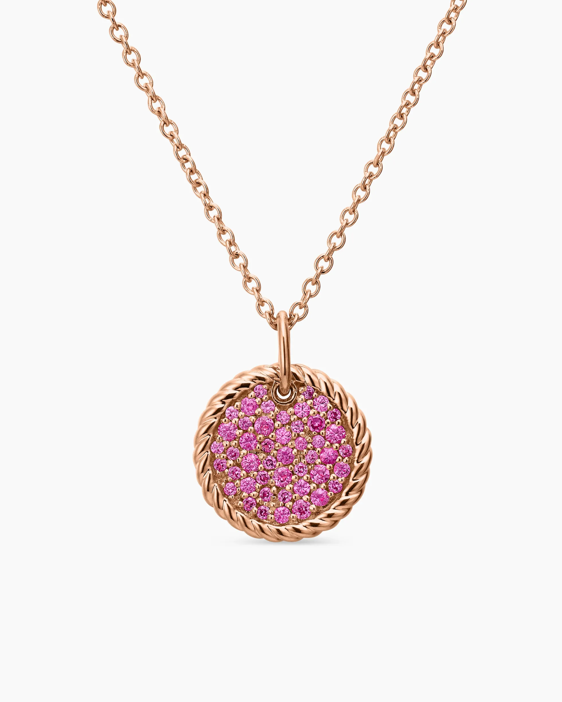 Cable Collectibles® Pavé Plate Necklace 18K Rose Gold with Pink Sapphires, 11mm