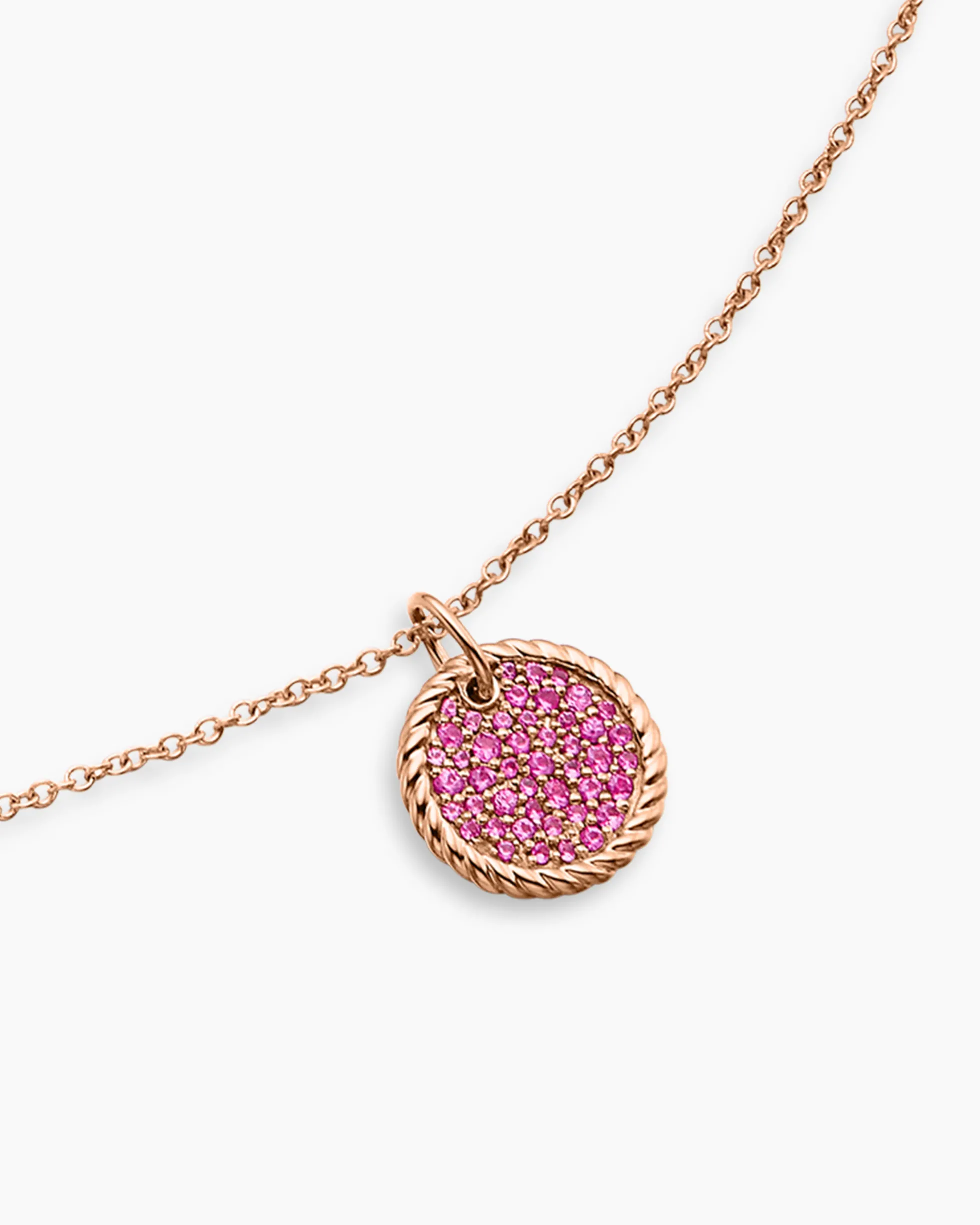 Cable Collectibles® Pavé Plate Necklace 18K Rose Gold with Pink Sapphires, 11mm