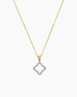 Cable Collectibles® Quatrefoil Necklace 18K Yellow Gold with Diamonds, 17.5mm