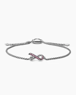 Cable Collectibles® Ribbon Chain Bracelet Sterling Silver with Pavé Pink Sapphires, 1.5mm