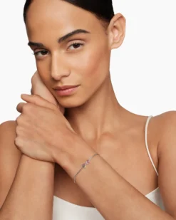 Cable Collectibles® Ribbon Chain Bracelet Sterling Silver with Pavé Pink Sapphires, 1.5mm