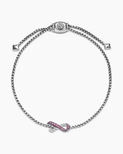 Cable Collectibles® Ribbon Chain Bracelet Sterling Silver with Pavé Pink Sapphires, 1.5mm