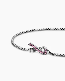 Cable Collectibles® Ribbon Chain Bracelet Sterling Silver with Pavé Pink Sapphires, 1.5mm