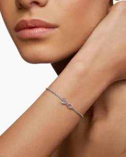 Cable Collectibles® Ribbon Chain Bracelet Sterling Silver with Pavé Pink Sapphires, 1.5mm