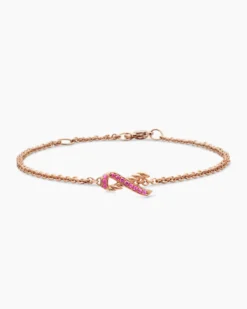 Cable Collectibles® Ribbon Chain Bracelet 18K Rose Gold with Pavé Pink Sapphires, 15mm