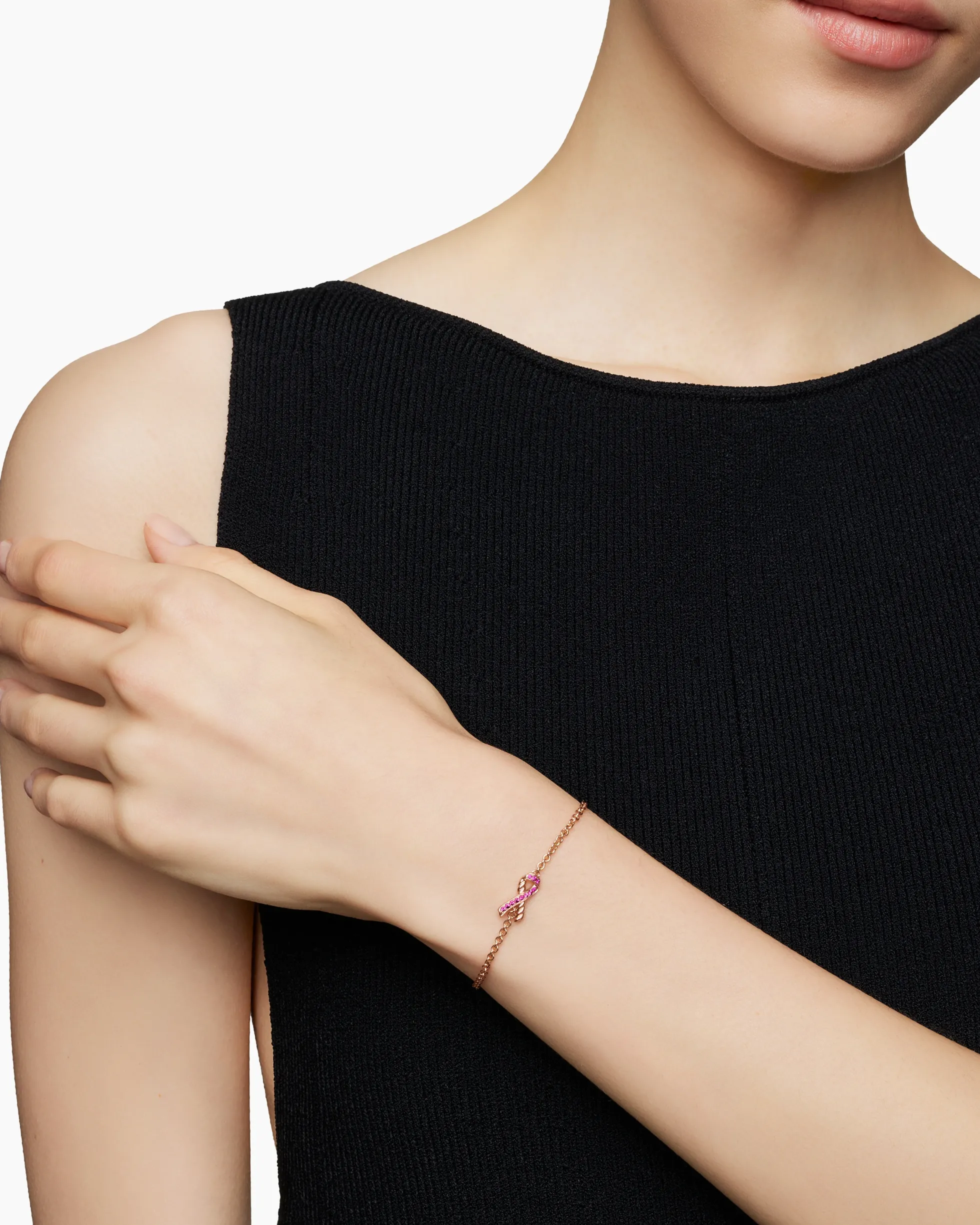 Cable Collectibles® Ribbon Chain Bracelet 18K Rose Gold with Pavé Pink Sapphires, 15mm