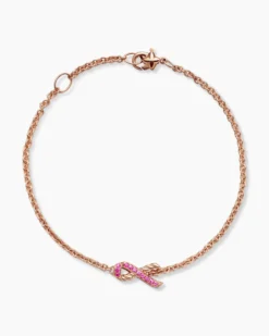 Cable Collectibles® Ribbon Chain Bracelet 18K Rose Gold with Pavé Pink Sapphires, 15mm