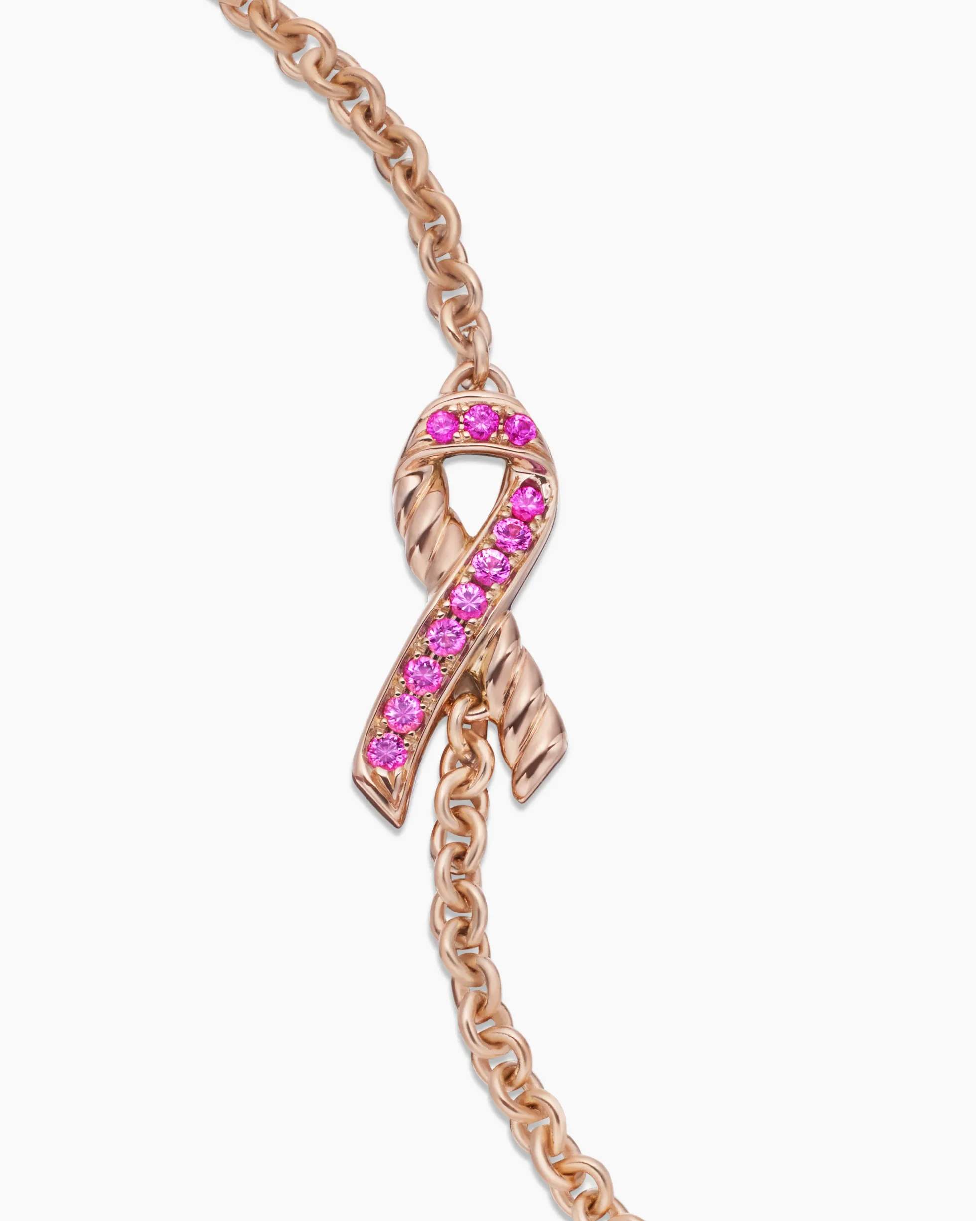 Cable Collectibles® Ribbon Chain Bracelet 18K Rose Gold with Pavé Pink Sapphires, 15mm