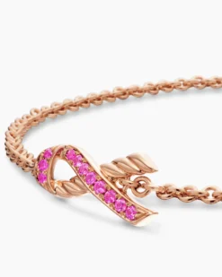 Cable Collectibles® Ribbon Chain Bracelet 18K Rose Gold with Pavé Pink Sapphires, 15mm