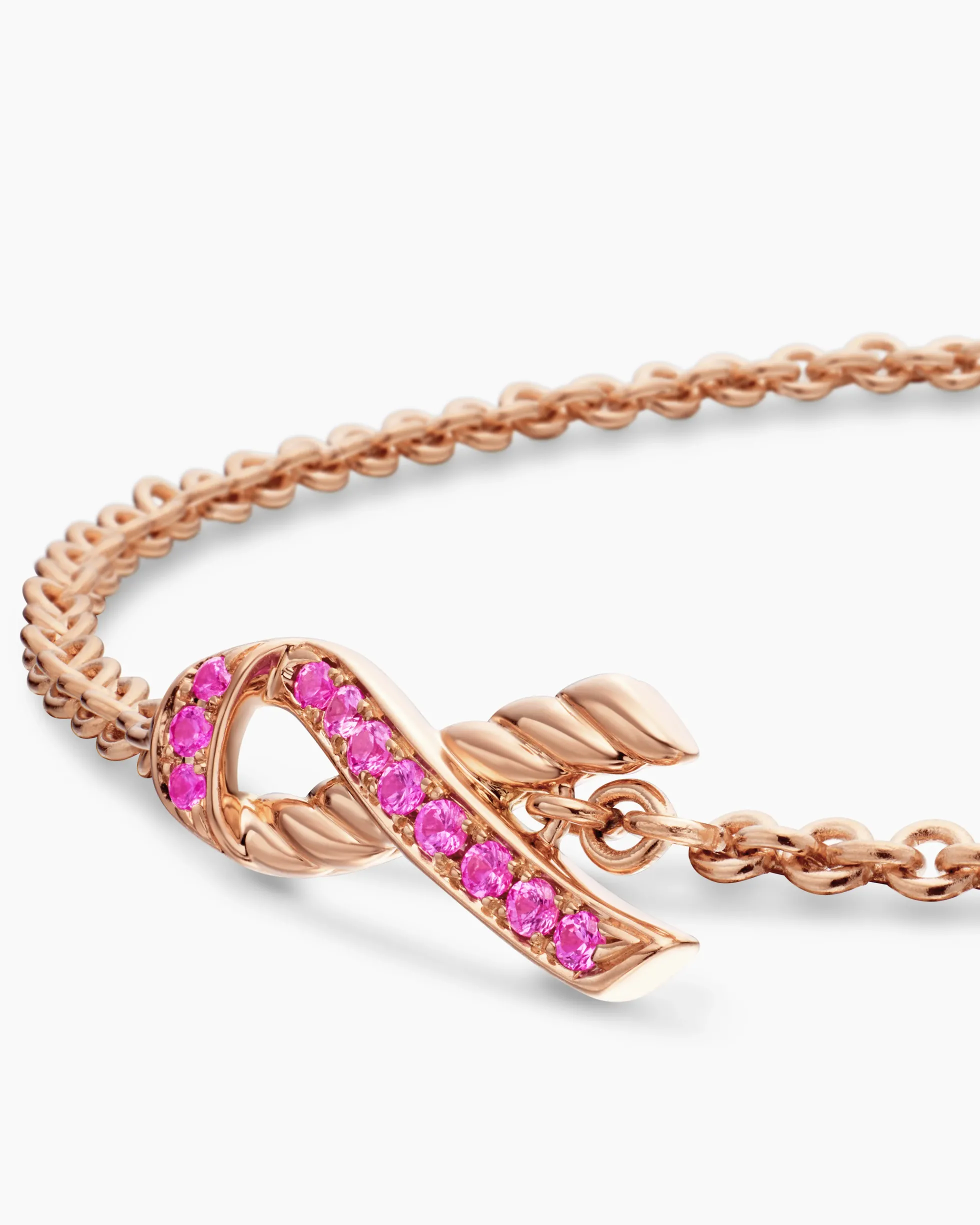 Cable Collectibles® Ribbon Chain Bracelet 18K Rose Gold with Pavé Pink Sapphires, 15mm