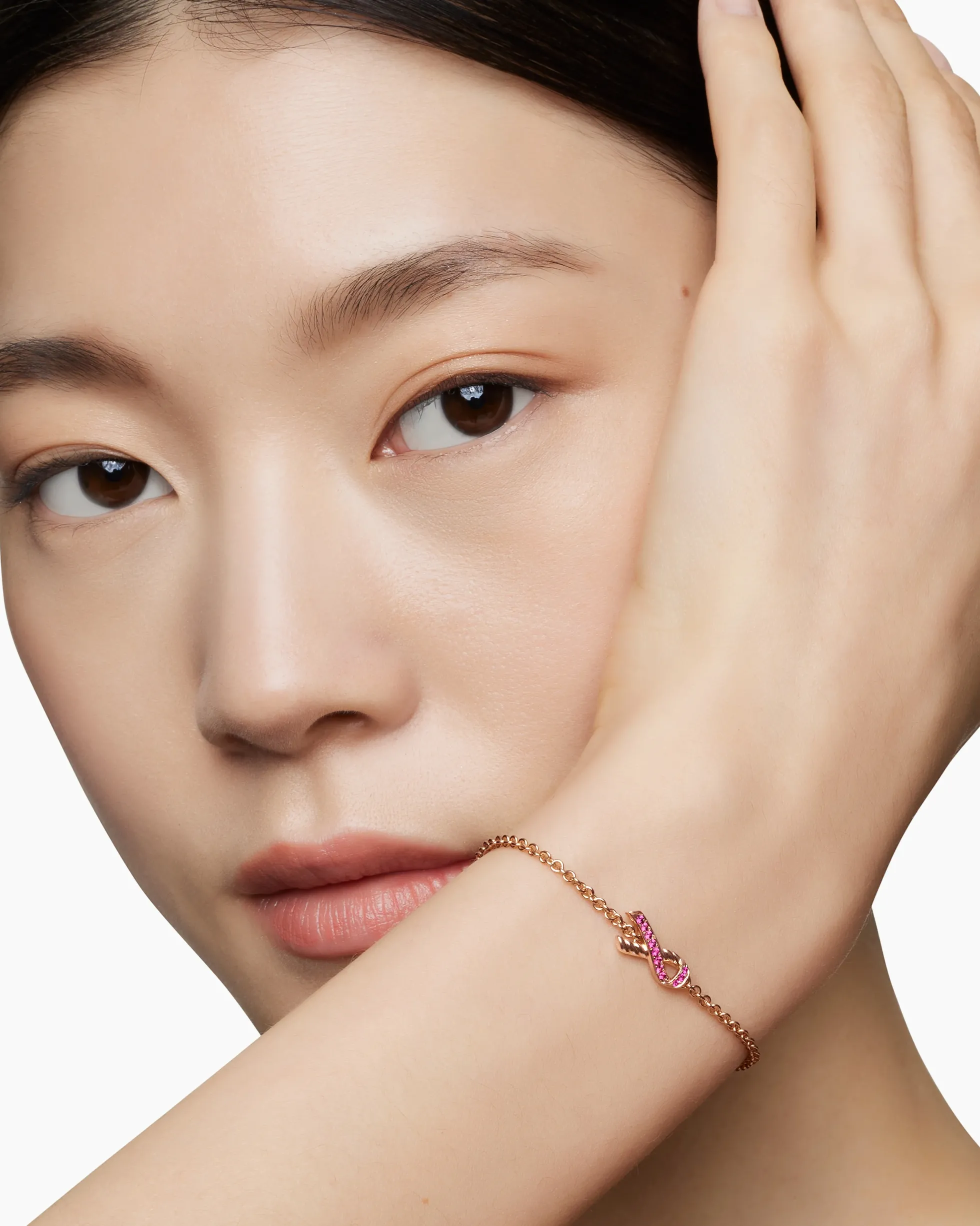 Cable Collectibles® Ribbon Chain Bracelet 18K Rose Gold with Pavé Pink Sapphires, 15mm