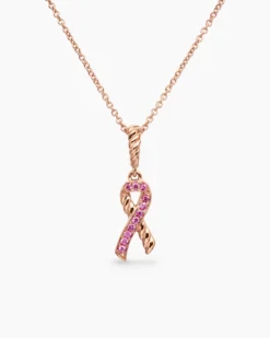 Cable Collectibles® Ribbon Necklace 18K Rose Gold with Pavé Pink Sapphires, 15.7mm