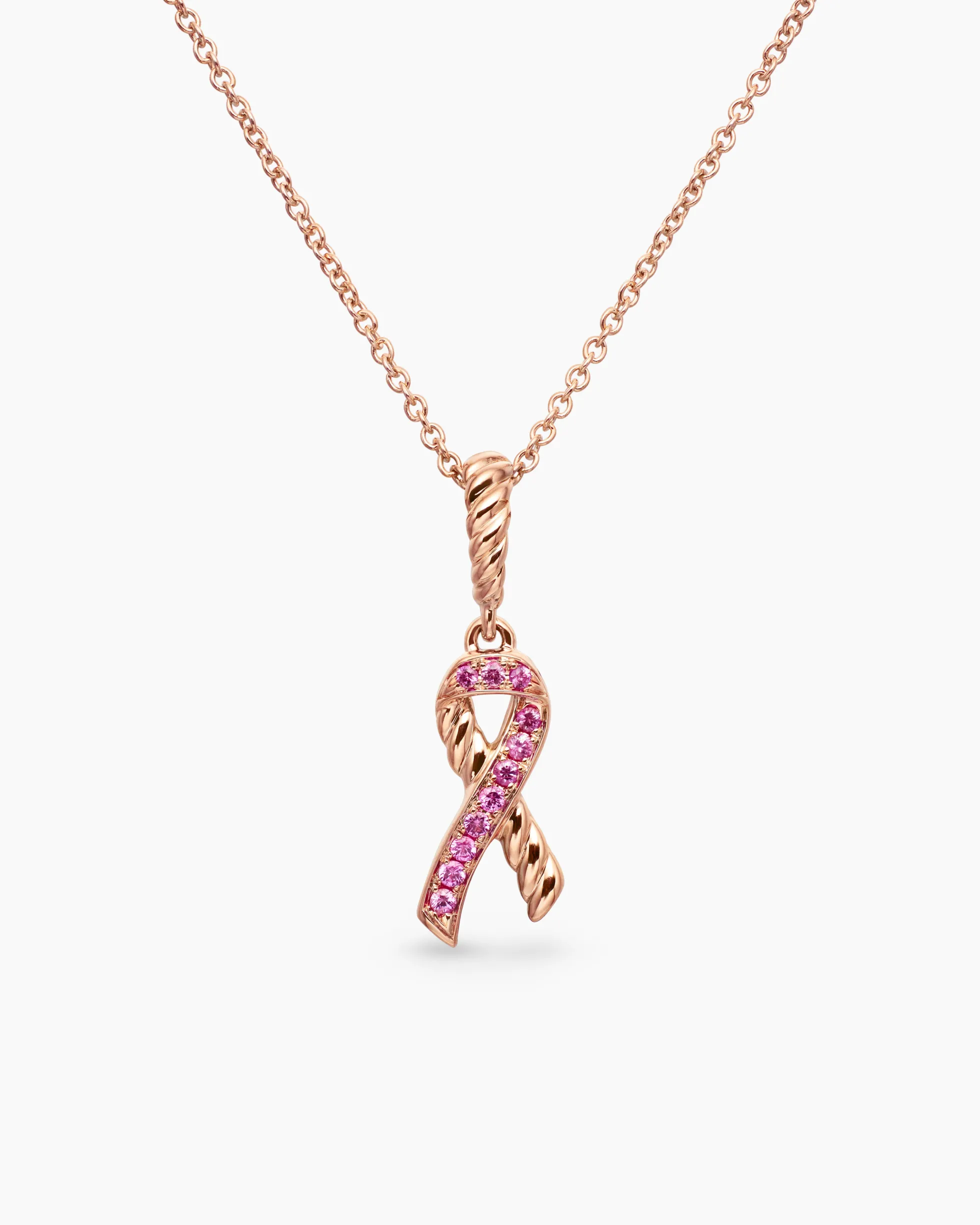 Cable Collectibles® Ribbon Necklace 18K Rose Gold with Pavé Pink Sapphires, 15.7mm