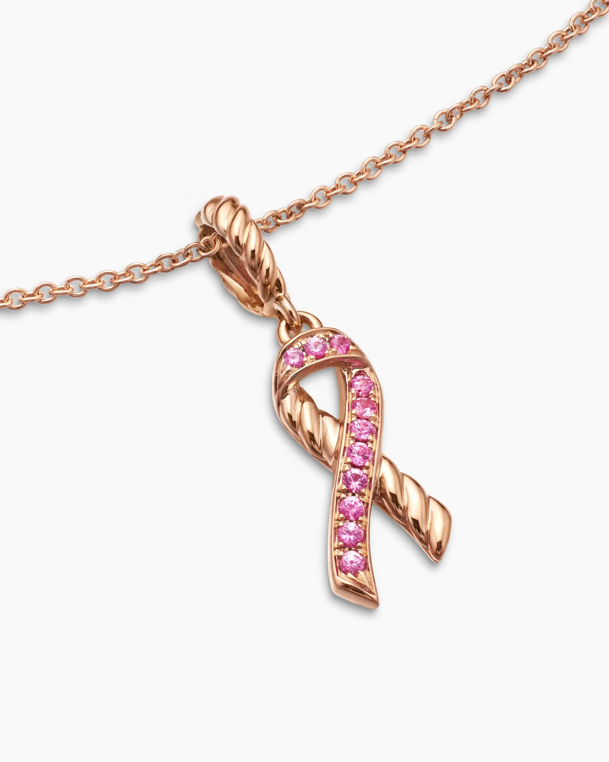 Cable Collectibles® Ribbon Necklace 18K Rose Gold with Pavé Pink Sapphires, 15.7mm