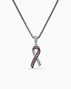 Cable Collectibles® Ribbon Necklace Sterling Silver with Pink Sapphires, 24.4mm