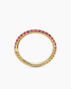 Cable Collectibles® Stack Ring 18K Yellow Gold with Pavé Rubies, 2mm