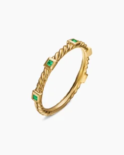 Cable Collectibles® Stack Ring 18K Yellow Gold with Emeralds, 2mm