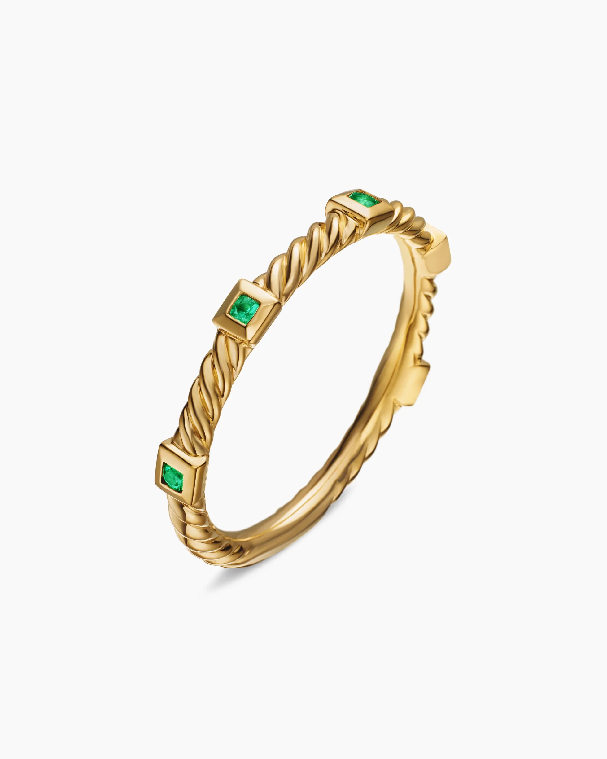 Cable Collectibles® Stack Ring 18K Yellow Gold with Emeralds, 2mm