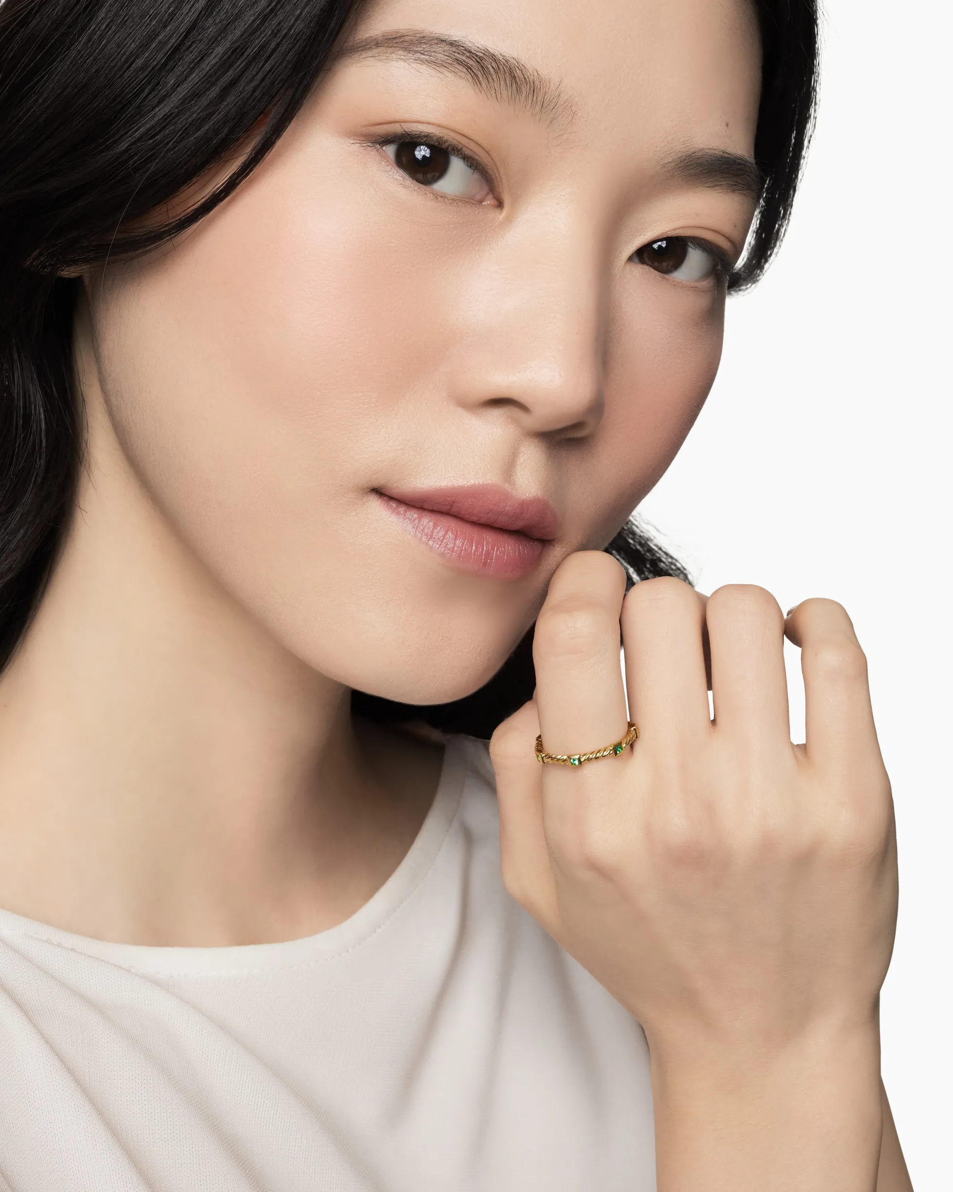 Cable Collectibles® Stack Ring 18K Yellow Gold with Emeralds, 2mm