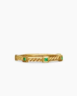 Cable Collectibles® Stack Ring 18K Yellow Gold with Emeralds, 2mm