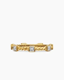 Cable Collectibles® Stations Stack Ring 18K Yellow Gold with Diamonds, 2mm