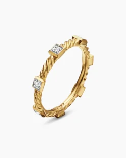 Cable Collectibles® Stations Stack Ring 18K Yellow Gold with Diamonds, 2mm