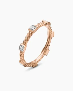 Cable Collectibles® Stations Stack Ring 18K Rose Gold with Diamonds, 2mm
