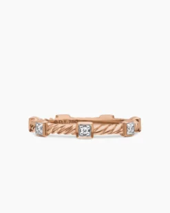 Cable Collectibles® Stations Stack Ring 18K Rose Gold with Diamonds, 2mm