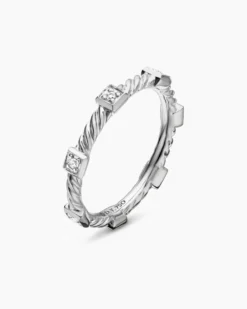 Cable Collectibles® Stations Stack Ring 18K White Gold with Diamonds, 2mm