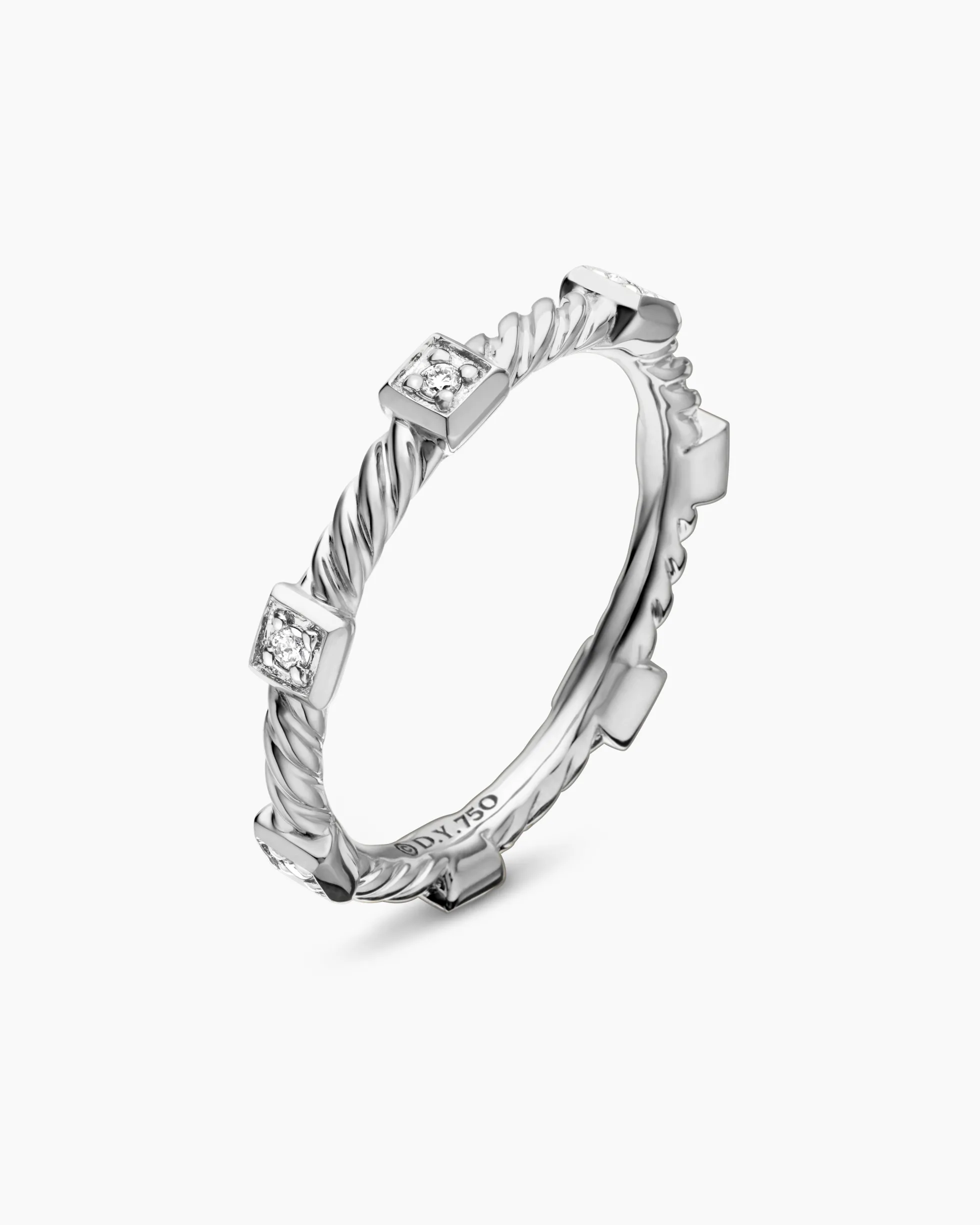 Cable Collectibles® Stations Stack Ring 18K White Gold with Diamonds, 2mm