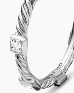Cable Collectibles® Stations Stack Ring 18K White Gold with Diamonds, 2mm