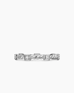 Cable Collectibles® Stations Stack Ring 18K White Gold with Diamonds, 2mm