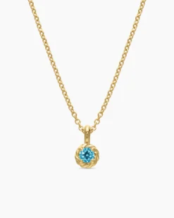 Cable Collectibles® Teen Birthstone Necklace 18K Yellow Gold with Blue Topaz, 3mm