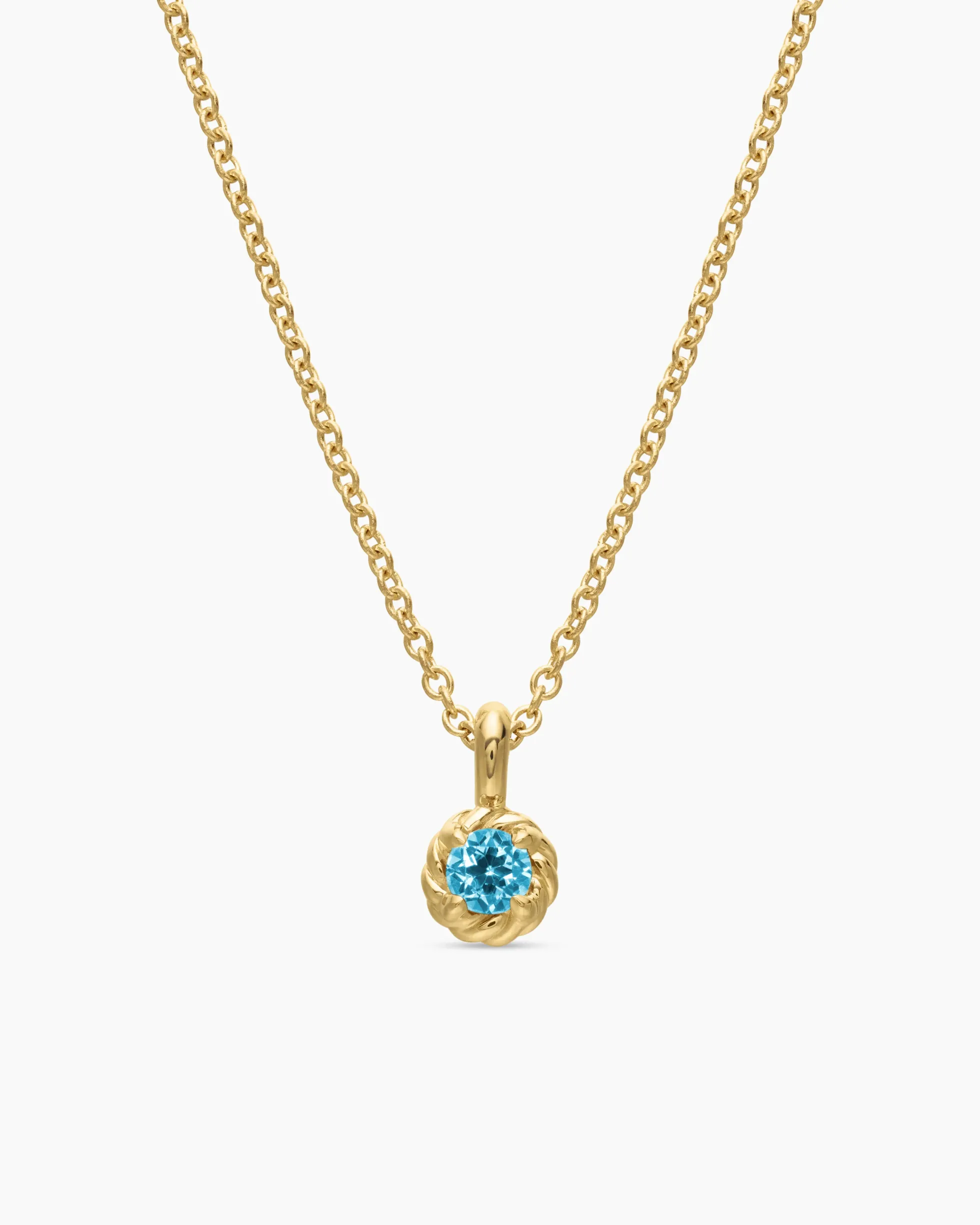 Cable Collectibles® Teen Birthstone Necklace 18K Yellow Gold with Blue Topaz, 3mm