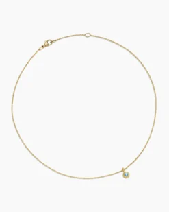 Cable Collectibles® Teen Birthstone Necklace 18K Yellow Gold with Blue Topaz, 3mm