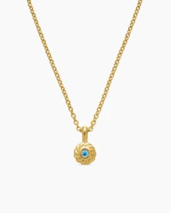 Cable Collectibles® Teen Birthstone Necklace 18K Yellow Gold with Blue Topaz, 3mm