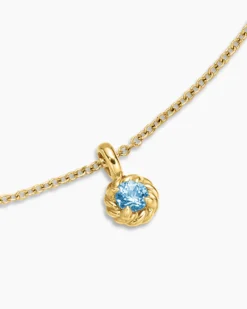 Cable Collectibles® Teen Birthstone Necklace 18K Yellow Gold with Blue Topaz, 3mm