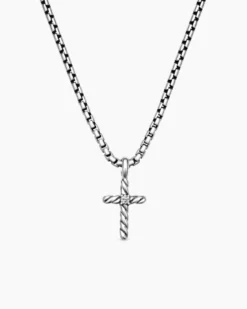 Cable Collectibles® Teen Cross Necklace Sterling Silver with Center Diamond