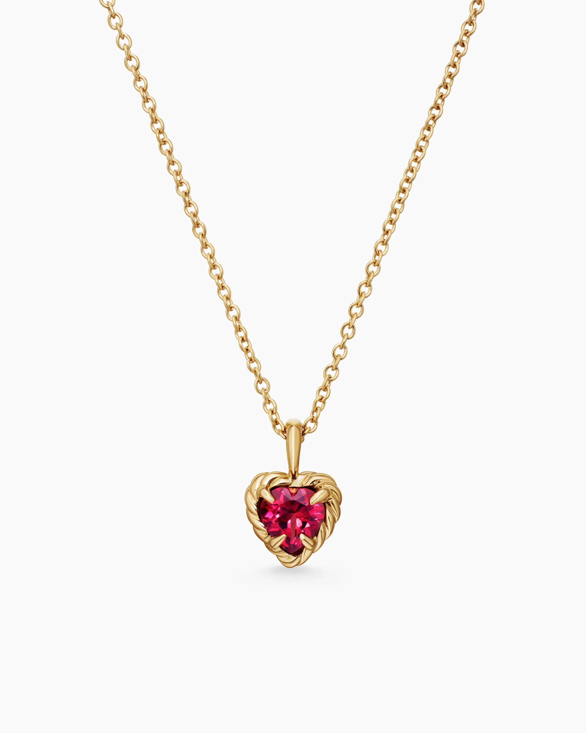 Cable Collectibles® Teen Heart Necklace 18K Yellow Gold with Rhodolite Garnet