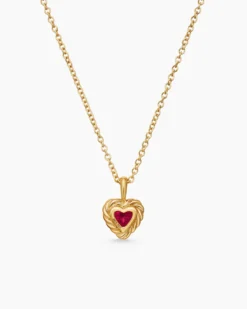 Cable Collectibles® Teen Heart Necklace 18K Yellow Gold with Rhodolite Garnet