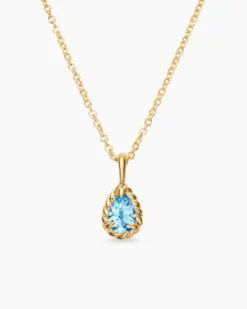 Cable Collectibles® Teen Teardrop Necklace 18K Yellow Gold with Blue Topaz