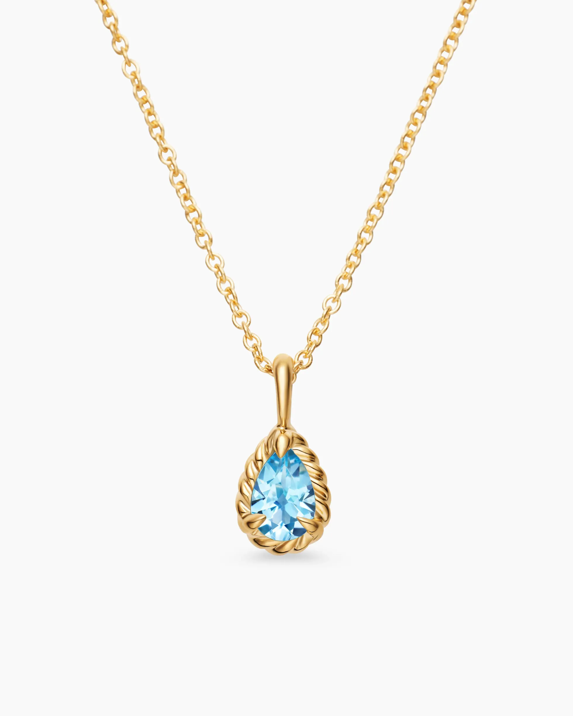 Cable Collectibles® Teen Teardrop Necklace 18K Yellow Gold with Blue Topaz