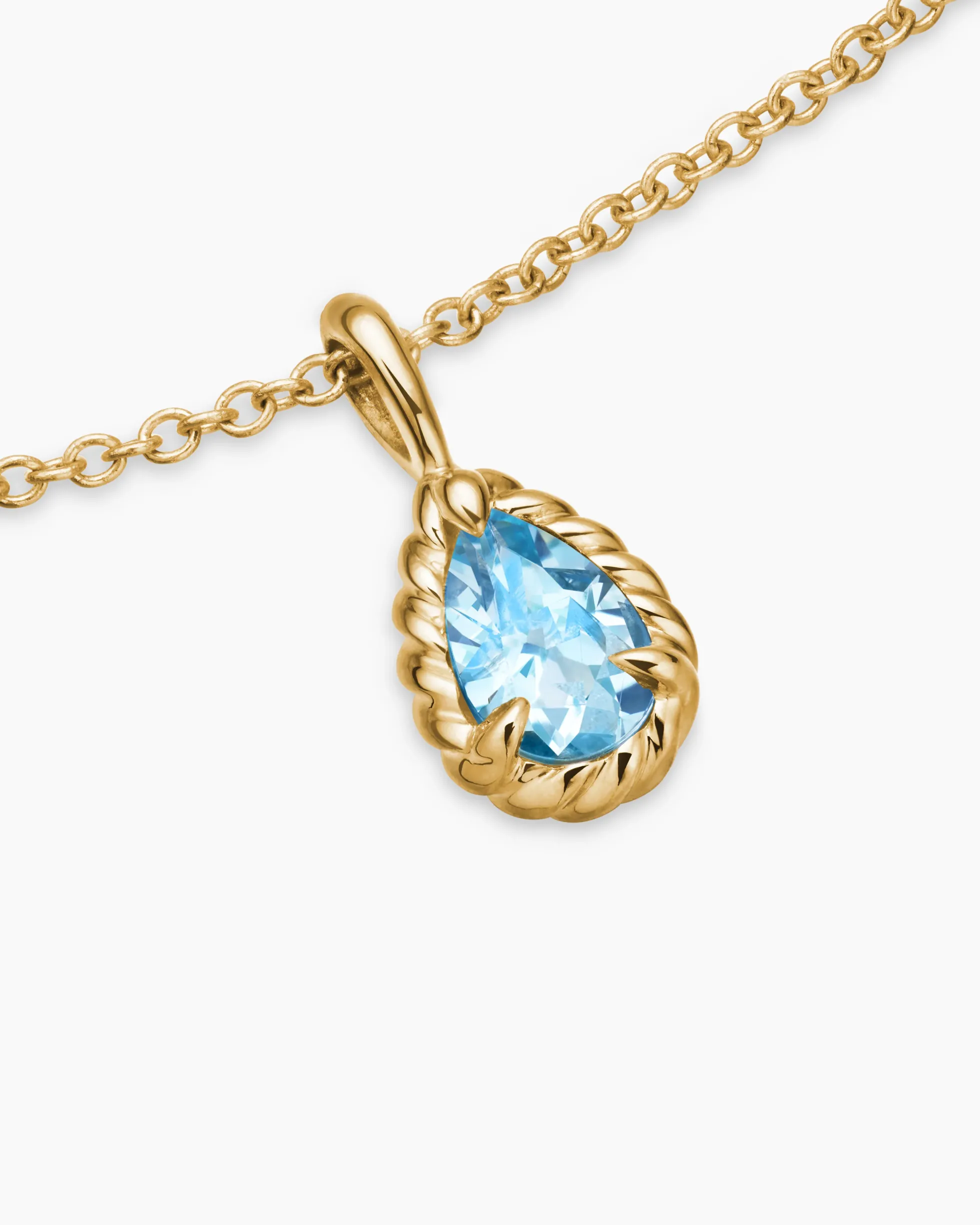Cable Collectibles® Teen Teardrop Necklace 18K Yellow Gold with Blue Topaz