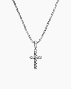 Cable Cross Pendant Necklace Sterling Silver, 17.5mm