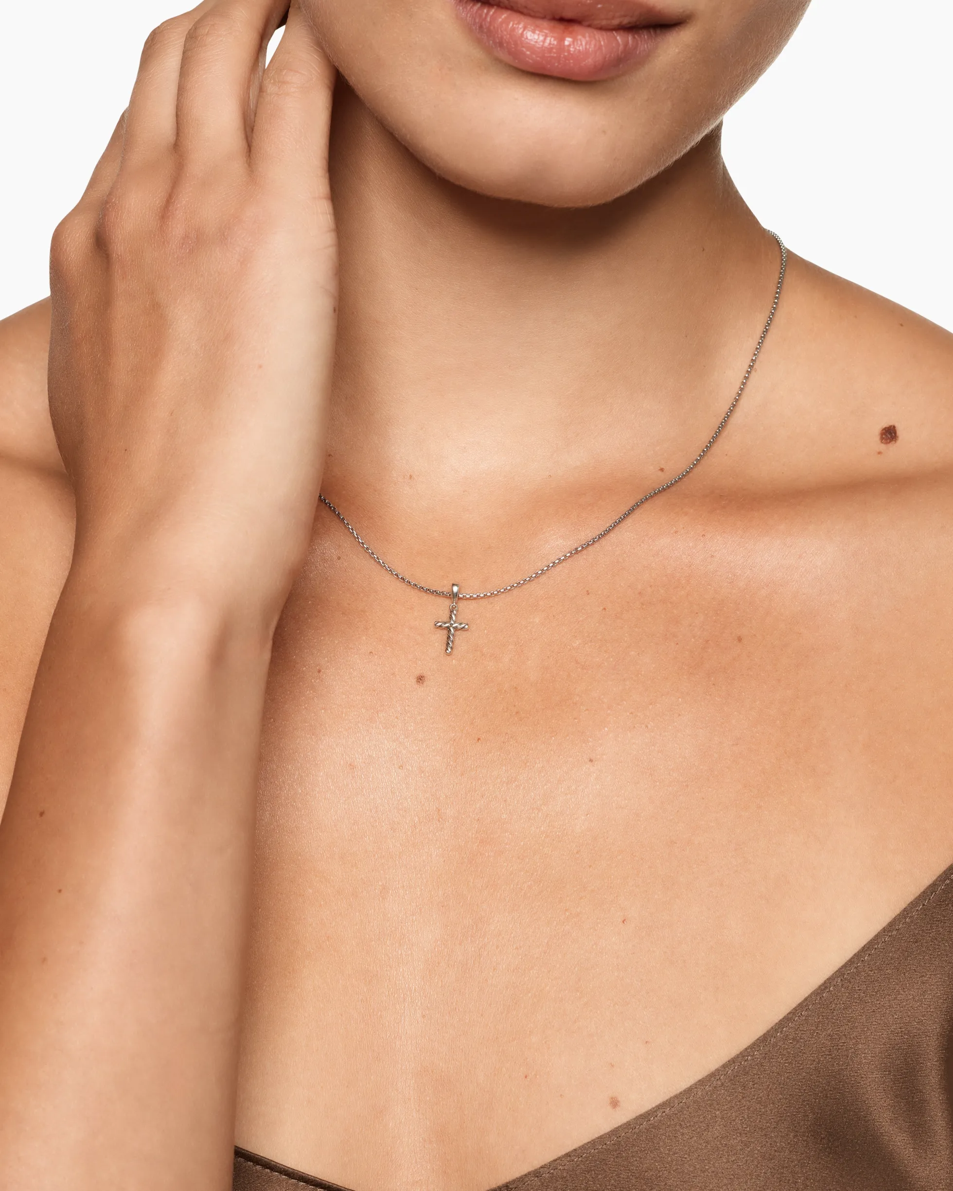 Cable Cross Pendant Necklace Sterling Silver, 17.5mm