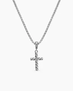 Cable Cross Pendant Necklace Sterling Silver, 17.5mm