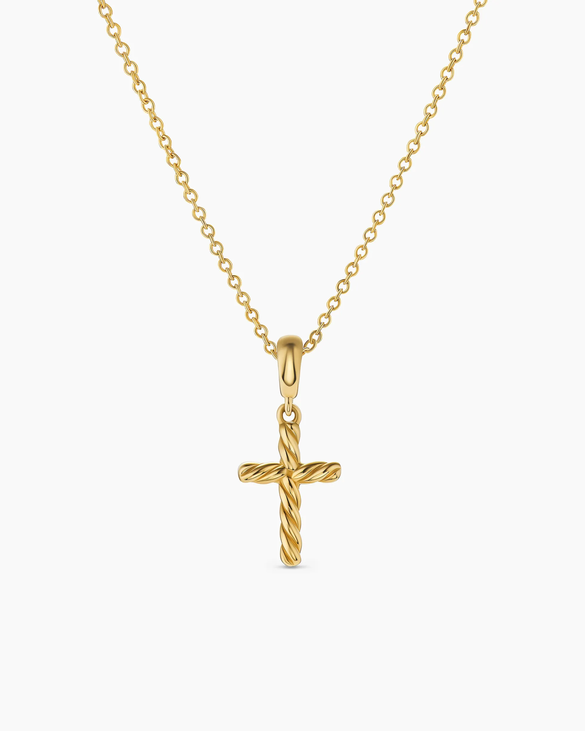 Cable Cross Pendant Necklace 18K Yellow Gold, 17.5mm