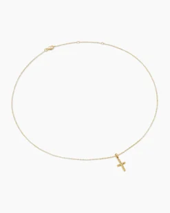 Cable Cross Pendant Necklace 18K Yellow Gold, 17.5mm