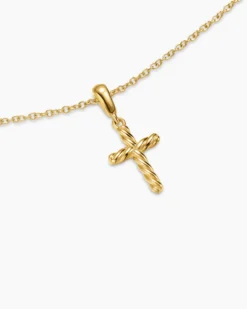Cable Cross Pendant Necklace 18K Yellow Gold, 17.5mm